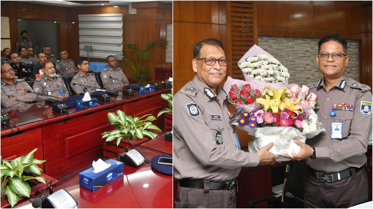 পুলিশ সদর দপ্তরে বিদায়ী ও নবনিযুক্ত আইজিপির সংবর্ধনা